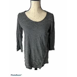 Pure‎ J Jill Top Womens S Black Stripe Asymmetric Button Tunic Scoop Neck